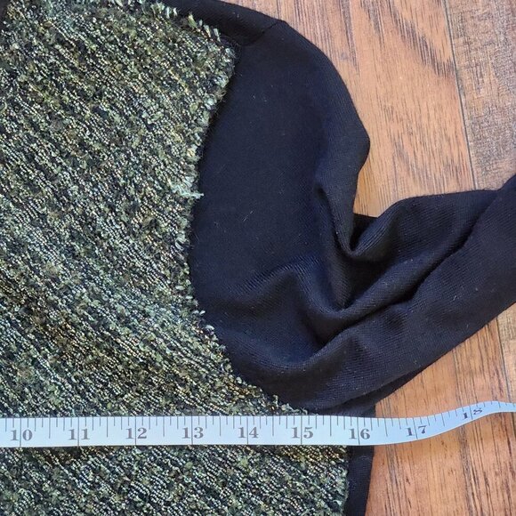 Elie Tahari Tweed Zip Front Sweater Size S Wool Blend Cardigan Green Classic - Picture 9 of 10